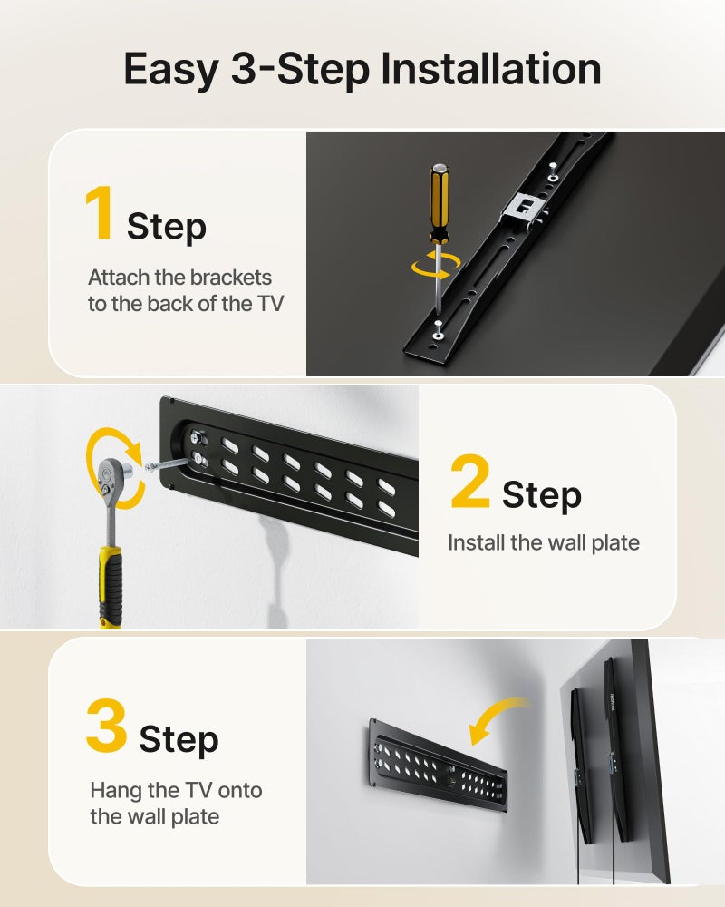 monTEK Ultra Slim Fixed TV Wall Mount Bracket for 43â€“95" Flat & Curved TVs, Super Low Profile 0.95" from Wall, Holds 150 lbs, Supports VESA 800x400, Fits 16"/18"/24"/32" Studs, TM1006W-LF - Image 5