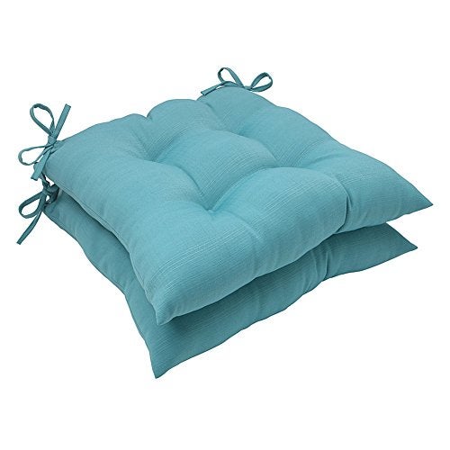 Pillow Perfect Forsyth Solid Indoor/Outdoor Wicker Patio Seat Cushion Reversible, Weather and Fade Resistant, Square Corner - 18.5" x 19", Blue, 2 Count - Image 2
