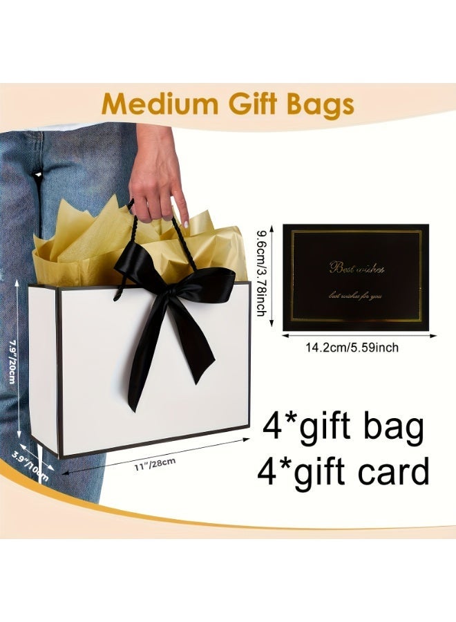 مجموعة من 8 قطع من أكياس الهدايا الورقية والبطاقات - 4 أكياس هدايا مع شرائط + 4 بطاقات تهنئة لأعياد الميلاد وحفلات الزفاف وحفلات الزفاف وحفلات عيد الحب وحفلات رأس السنة الجديدة - Image 3