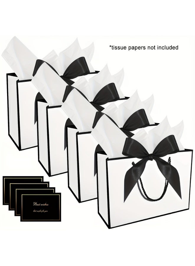 مجموعة من 8 قطع من أكياس الهدايا الورقية والبطاقات - 4 أكياس هدايا مع شرائط + 4 بطاقات تهنئة لأعياد الميلاد وحفلات الزفاف وحفلات الزفاف وحفلات عيد الحب وحفلات رأس السنة الجديدة - Image 1