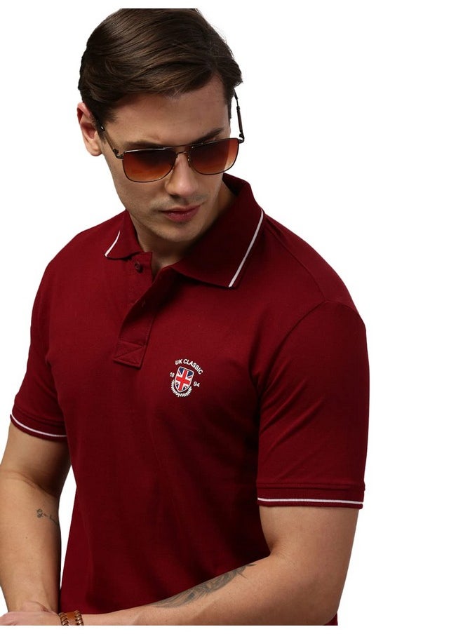 ONN - ONN UK Classic Men's Maroon Premium Combed Cotton Polo Collar Half Sleeves Solid T-Shirt | Polo T-Shirt with Face Mask (Size : Medium) - Image 1