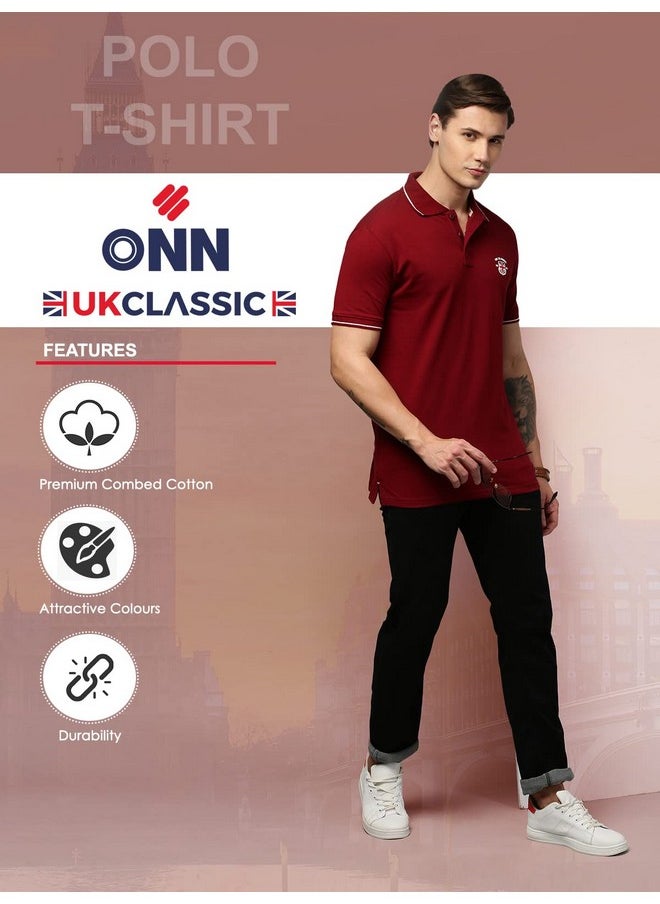 ONN - ONN UK Classic Men's Maroon Premium Combed Cotton Polo Collar Half Sleeves Solid T-Shirt | Polo T-Shirt with Face Mask (Size : Medium) - Image 1