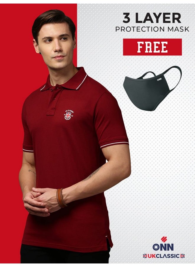 ONN - ONN UK Classic Men's Maroon Premium Combed Cotton Polo Collar Half Sleeves Solid T-Shirt | Polo T-Shirt with Face Mask (Size : Medium) - Image 1