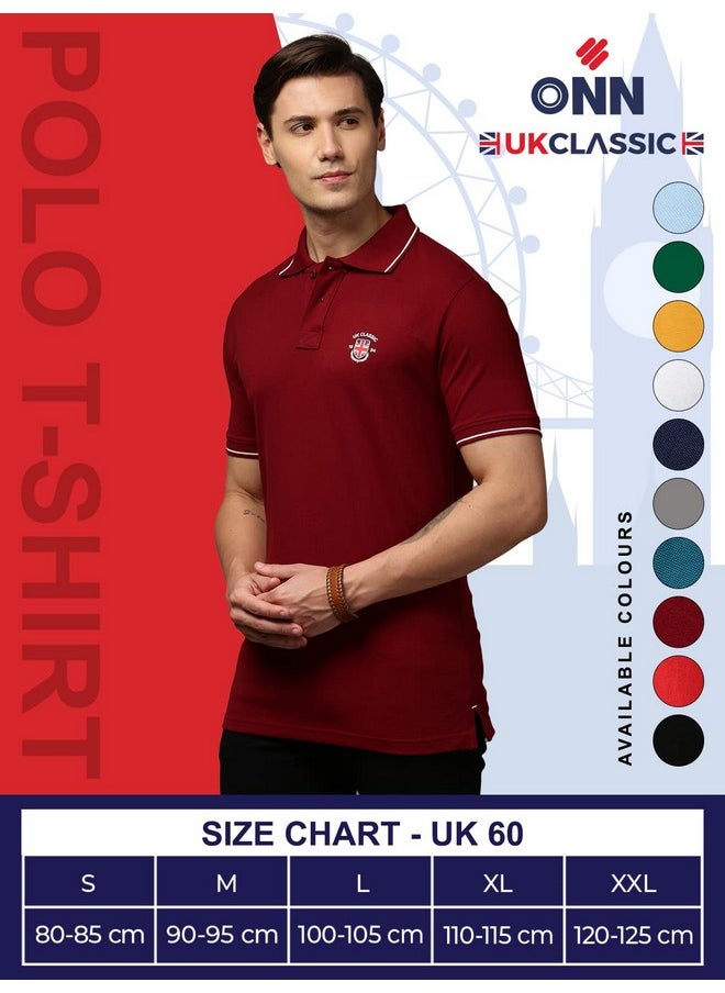ONN - ONN UK Classic Men's Maroon Premium Combed Cotton Polo Collar Half Sleeves Solid T-Shirt | Polo T-Shirt with Face Mask (Size : Medium) - Image 1