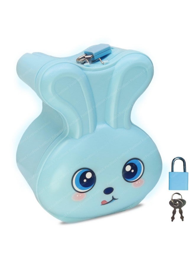 FunBlast Bunny Coin Box for Kids - Cute Cartoon Design Rabbit Piggy Bank with Lock & Key, Money Saving Plastic Coin Bank, Gullak for Kids, Birthday Return Gifts for Kids (Blue) - Image 1