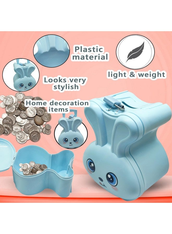FunBlast Bunny Coin Box for Kids - Cute Cartoon Design Rabbit Piggy Bank with Lock & Key, Money Saving Plastic Coin Bank, Gullak for Kids, Birthday Return Gifts for Kids (Blue) - Image 4