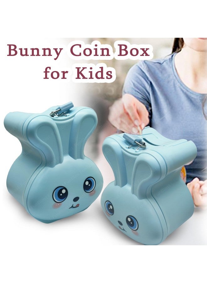 FunBlast Bunny Coin Box for Kids - Cute Cartoon Design Rabbit Piggy Bank with Lock & Key, Money Saving Plastic Coin Bank, Gullak for Kids, Birthday Return Gifts for Kids (Blue) - Image 5