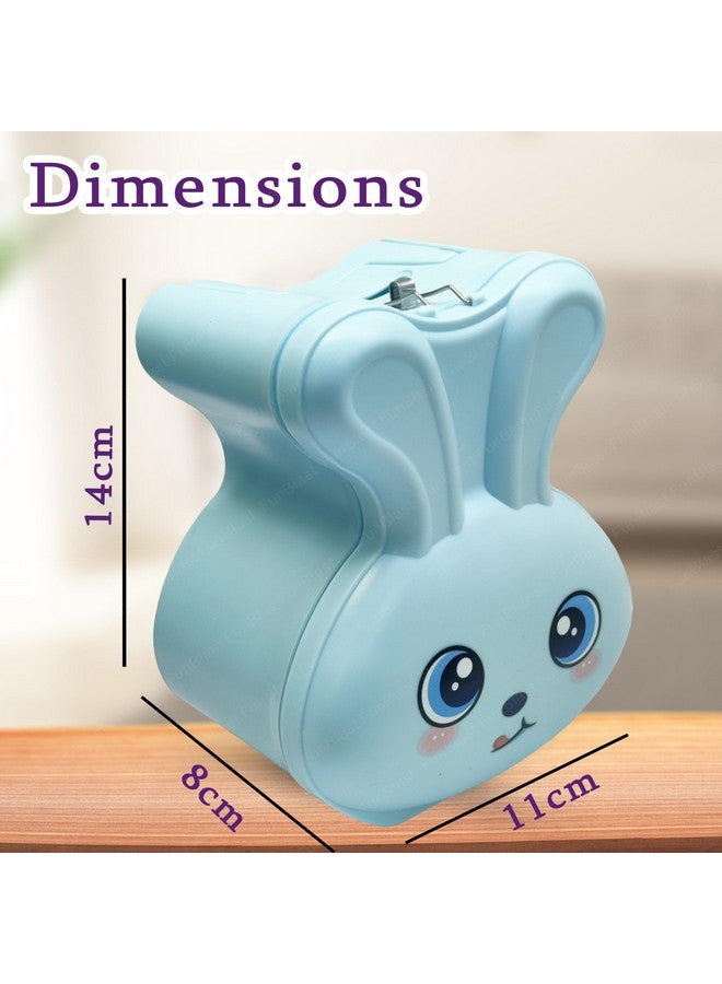 FunBlast Bunny Coin Box for Kids - Cute Cartoon Design Rabbit Piggy Bank with Lock & Key, Money Saving Plastic Coin Bank, Gullak for Kids, Birthday Return Gifts for Kids (Blue) - Image 2