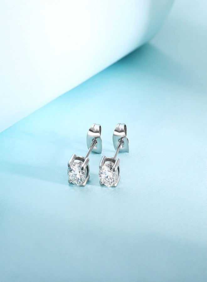 MDFUN Moissanite Stud Earrings, 316L Stainless Steel 4 Prong Round Synthetic Stud Earring Hypoallergenic Jewelry for Women Men (6mm) - Image 5