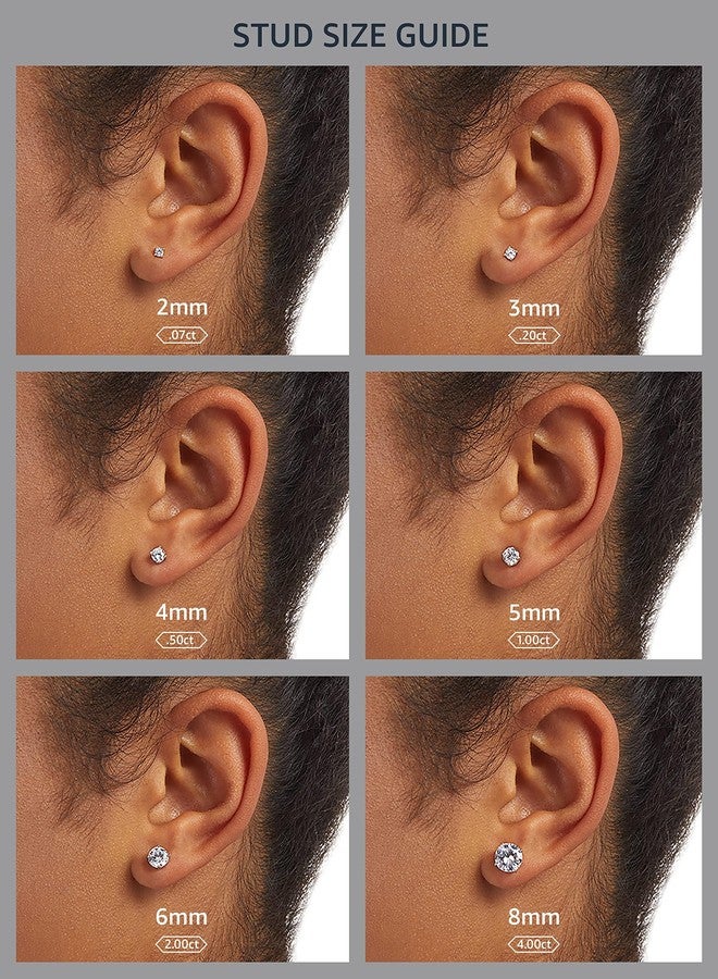 MDFUN Moissanite Stud Earrings, 316L Stainless Steel 4 Prong Round Synthetic Stud Earring Hypoallergenic Jewelry for Women Men (6mm) - Image 3