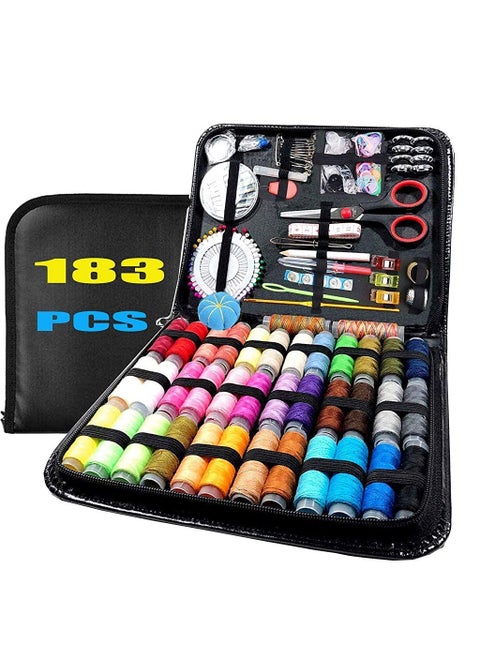 GLNRM 183 PCS Sewing Kit Tailoring Tools Combo with Accessories Scissors Thread Needles Measuring Tape Sewing Kit Box Thread Box Set Sui Dhaga Portable Stitching Items Box for Home Ladies