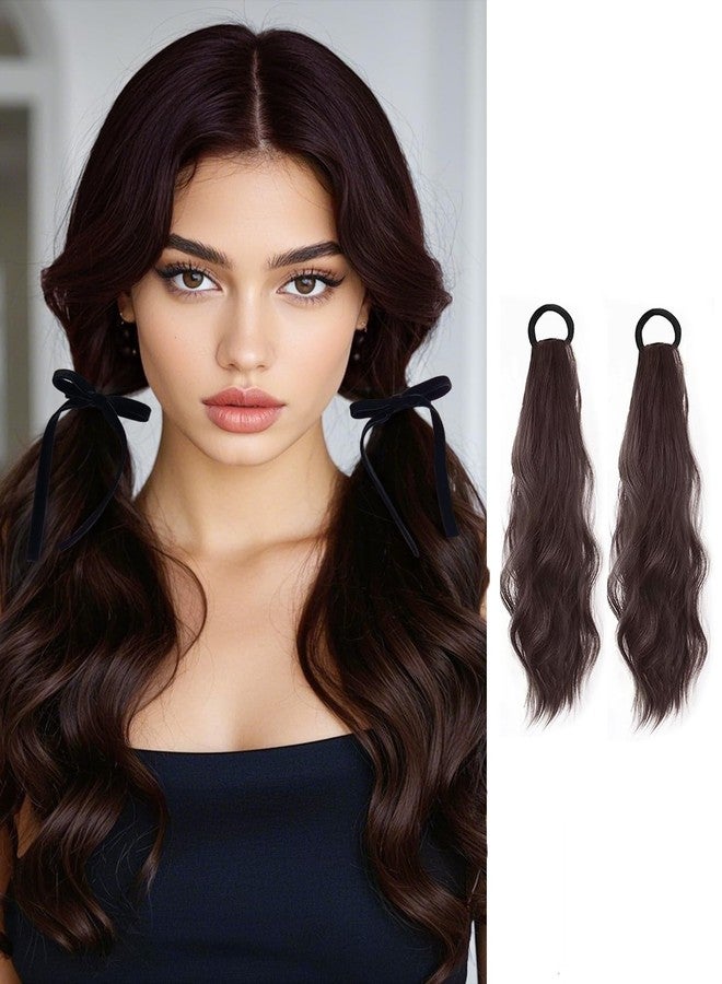 WZNBBOY 2PCS Curly Ponytail Extension with Elastic Tie 17 Inch Natural Wavy Hairpiece Synthetic Pony Tail Hair Extensions Wave Fake Ponytail Hairpieces for Women Daily Wear - Image 1