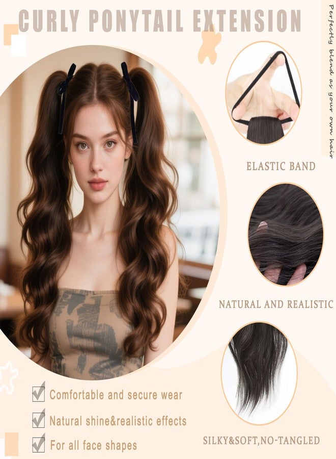 WZNBBOY 2PCS Curly Ponytail Extension with Elastic Tie 17 Inch Natural Wavy Hairpiece Synthetic Pony Tail Hair Extensions Wave Fake Ponytail Hairpieces for Women Daily Wear - Image 3