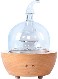 EcoGecko Aroma Essential Oil Diffuser Made from Wood and Hand Blown Glass for Aromatherapy Nerbulizer Pure Essential Oils with Touch Button Timer and 7 Color LED Lights 