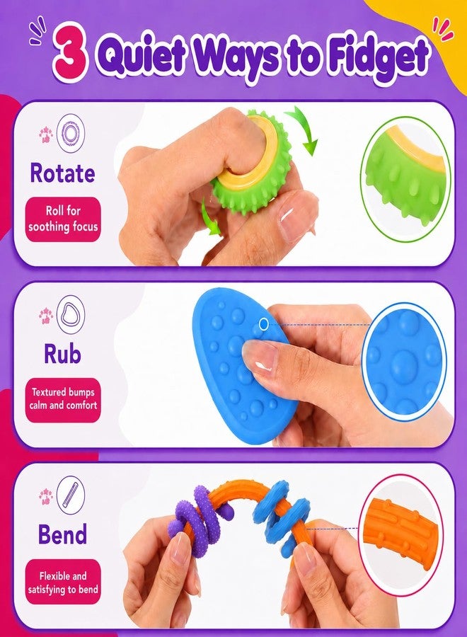 LESONG Sensory Fidget Toys for Kids: 24 Pack Silicone Fidget Set with Fidget Rings, Worry Stones & Shapeable Sticks for ADHD Autism - Quiet Fidgets for Classroom Bulk - Travel and Party Favors - Image 2