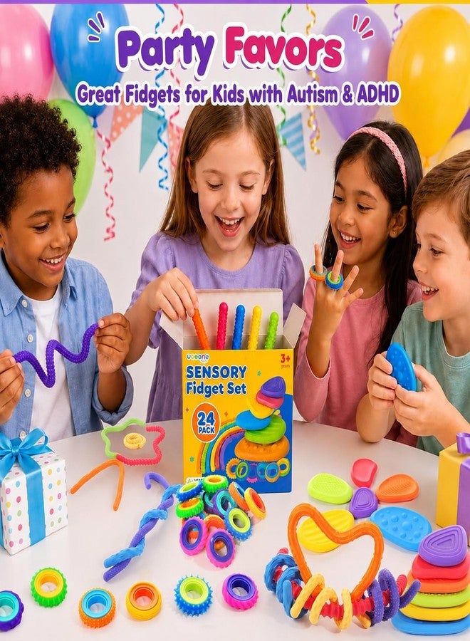 LESONG Sensory Fidget Toys for Kids: 24 Pack Silicone Fidget Set with Fidget Rings, Worry Stones & Shapeable Sticks for ADHD Autism - Quiet Fidgets for Classroom Bulk - Travel and Party Favors - Image 4