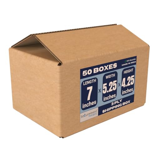 SECUREMENT® 3 Ply Corrugated Box for packing for Secure Shipping, Moving, Courier & Goods Transportation - 7x5.25x4.25 inches (50 Boxes) - Image 1