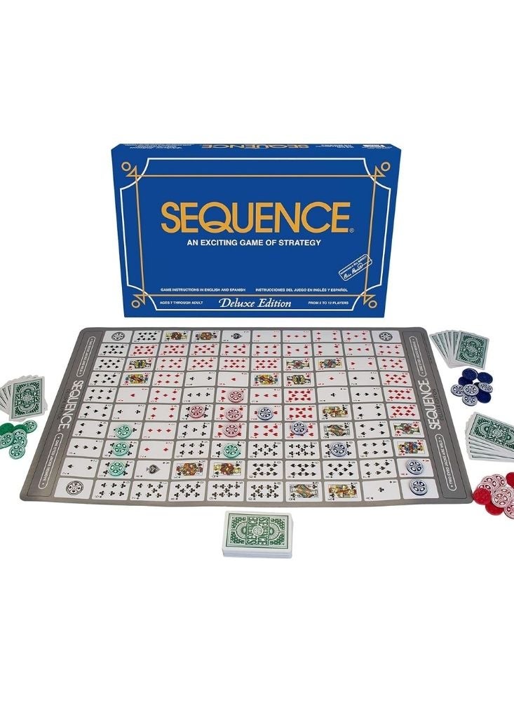 Sequence Deluxe Board Game Strategy Set with Cards and Playing Chips - Image 1