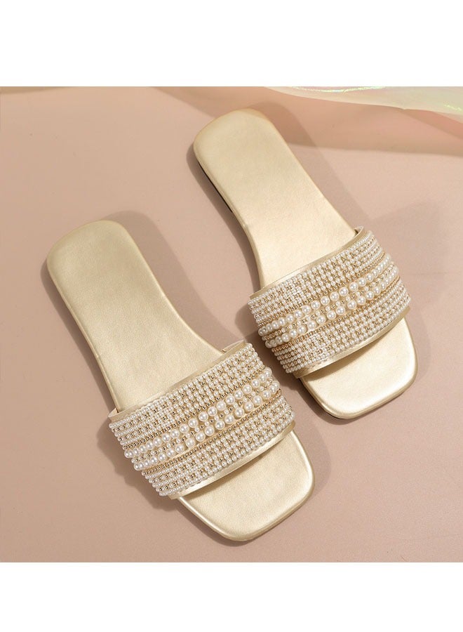 Fashion Women's Slippers Flat Pearl  Flip-flops  - Image 2