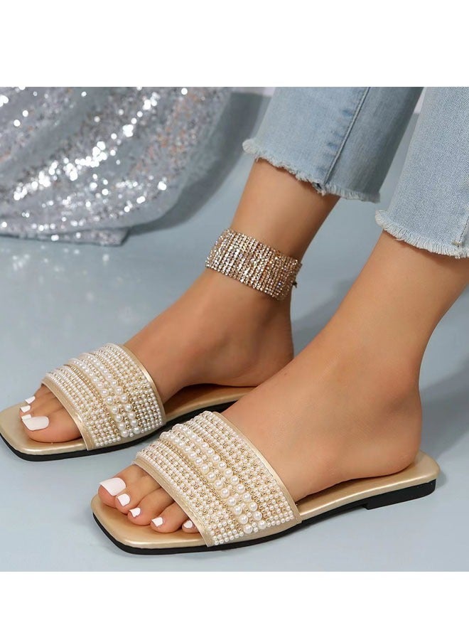 Fashion Women's Slippers Flat Pearl  Flip-flops  - Image 3