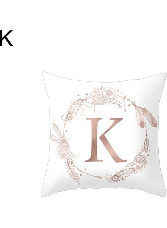 NIBEMINENT Flower Floral Letter K Printe Throw Pillow Case Cushion Cover White/Pink 45x45cm - Image 1