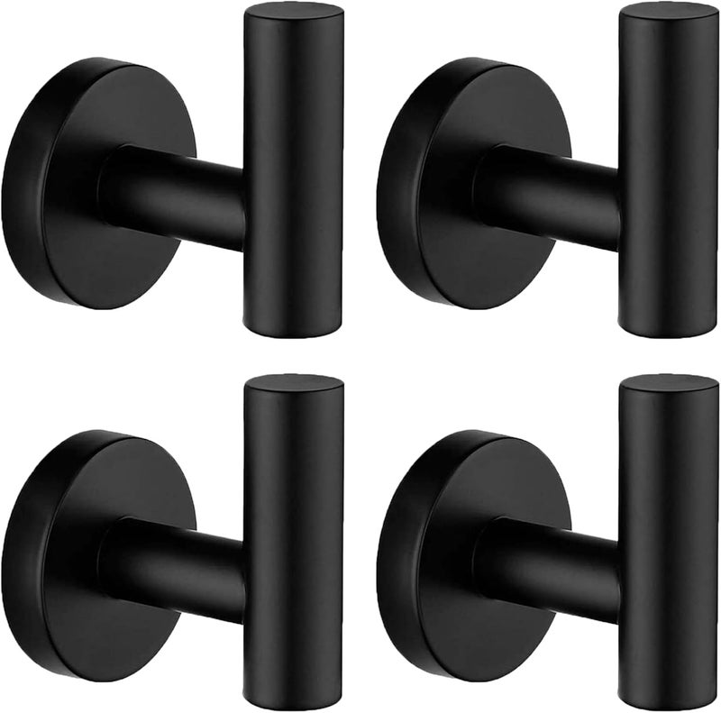 Nolimas Towel Coat Hook Matte Black, SUS304 Stainless Steel Bathroom Clothes Cabinet Closet Sponges Robe Hook Wall Mounted Round Kitchen Heavy Duty Door Hanger 4 Packs - Image 1