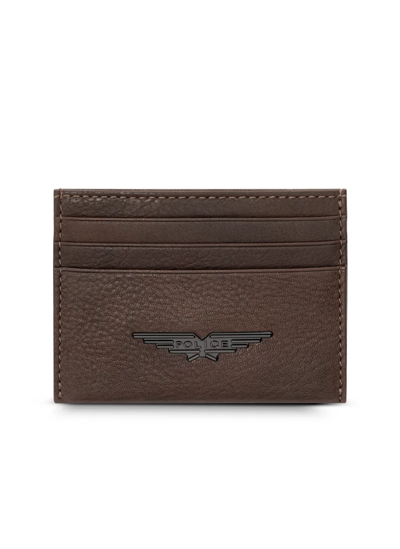 POLICE Logo Detailed Spike Card Case Brown