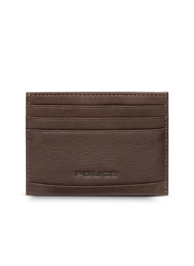 POLICE Logo Detailed Spike Card Case Brown