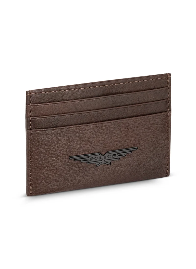 POLICE Logo Detailed Spike Card Case Brown