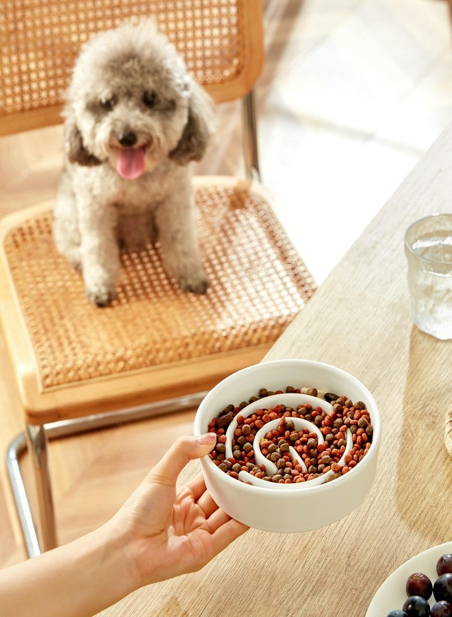 MOPANG Ceramic Slow Feeder Dog Bowls, 0.6 Cup Slow Feeder for Small Dogs and Cats, Puzzle Maze Bowl, Prevents Choking, 6in, White - Image 2
