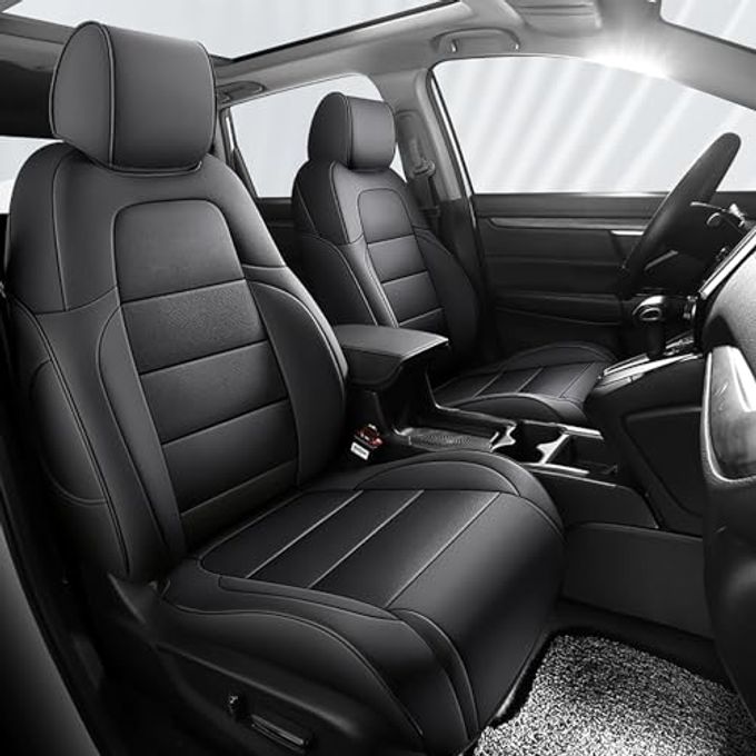 HKZ Fit Crv Car Seat Covers Full Set For Honda Cr-V 2017 2018 2019 2020 2021 2022 Touring,Ex,Sport,Se&Ex-L Leather (Black) - Image 1
