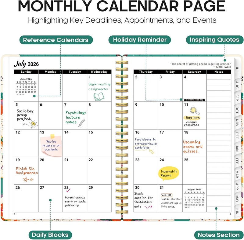 Taja Planner 2026–2027 Academic Book, Weekly and Monthly Layout, July 2026 to June 2027, Hardcover Agenda with Tabs, School and Office Supplies, A5 Size 6.3" x 8.5" - Cat Beach - Image 2