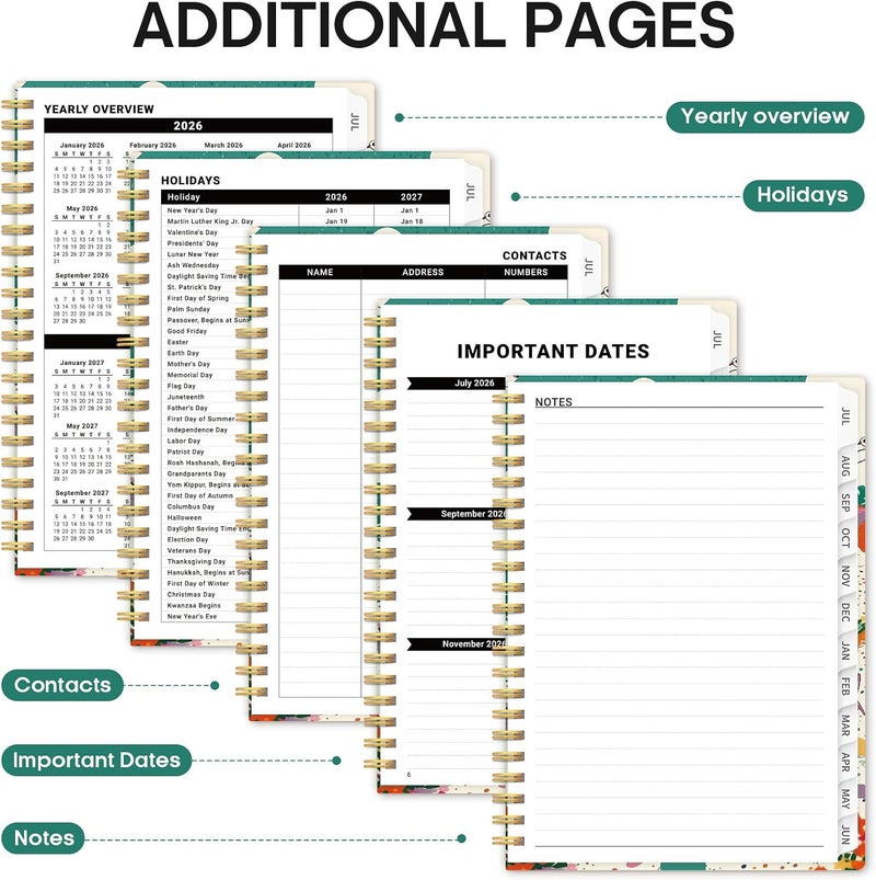 Taja Planner 2026–2027 Academic Book, Weekly and Monthly Layout, July 2026 to June 2027, Hardcover Agenda with Tabs, School and Office Supplies, A5 Size 6.3" x 8.5" - Cat Beach - Image 5