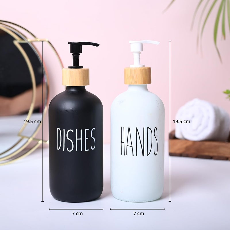 MARKET 99 Market99 Ceramic White and Black Soap Dispenser (Set of 2) | Liquid Shower Gel Pump Bottle with Cylindrical Shape and Glossy Finish | Luxury Bathroom Accessories for Home and Office - Image 3