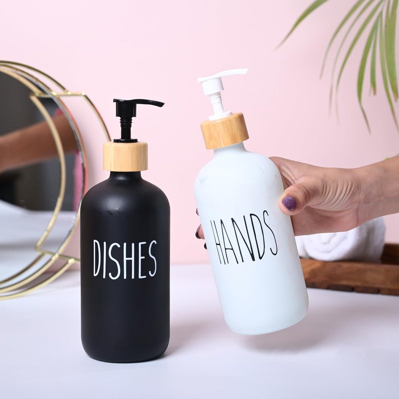 MARKET 99 Market99 Ceramic White and Black Soap Dispenser (Set of 2) | Liquid Shower Gel Pump Bottle with Cylindrical Shape and Glossy Finish | Luxury Bathroom Accessories for Home and Office - Image 4