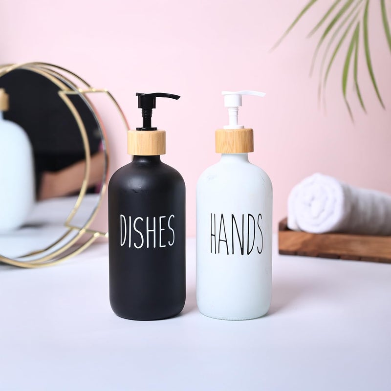 MARKET 99 Market99 Ceramic White and Black Soap Dispenser (Set of 2) | Liquid Shower Gel Pump Bottle with Cylindrical Shape and Glossy Finish | Luxury Bathroom Accessories for Home and Office - Image 1