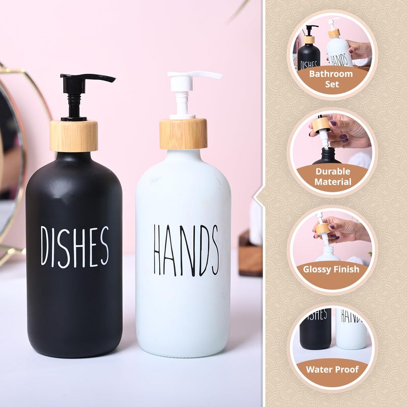 MARKET 99 Market99 Ceramic White and Black Soap Dispenser (Set of 2) | Liquid Shower Gel Pump Bottle with Cylindrical Shape and Glossy Finish | Luxury Bathroom Accessories for Home and Office - Image 2