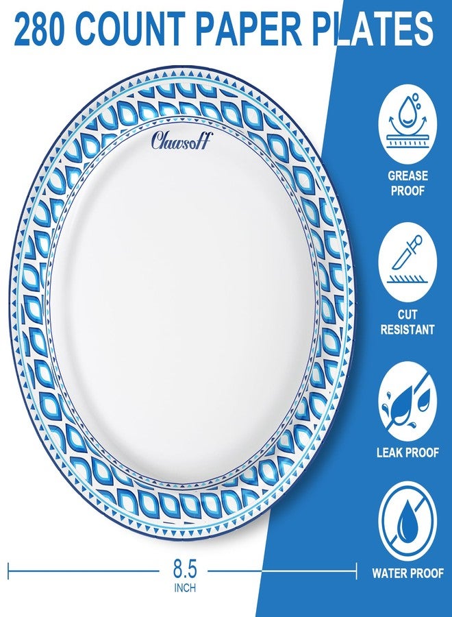 Clawsoff 8.5 Inch Paper Plates Bulk 280 Count, Cut Proof Heavy Duty Paper Plates, Soak Proof Dessert Plate, Disposable Dinner Plate for Party, Birthday and Picnic - Image 2