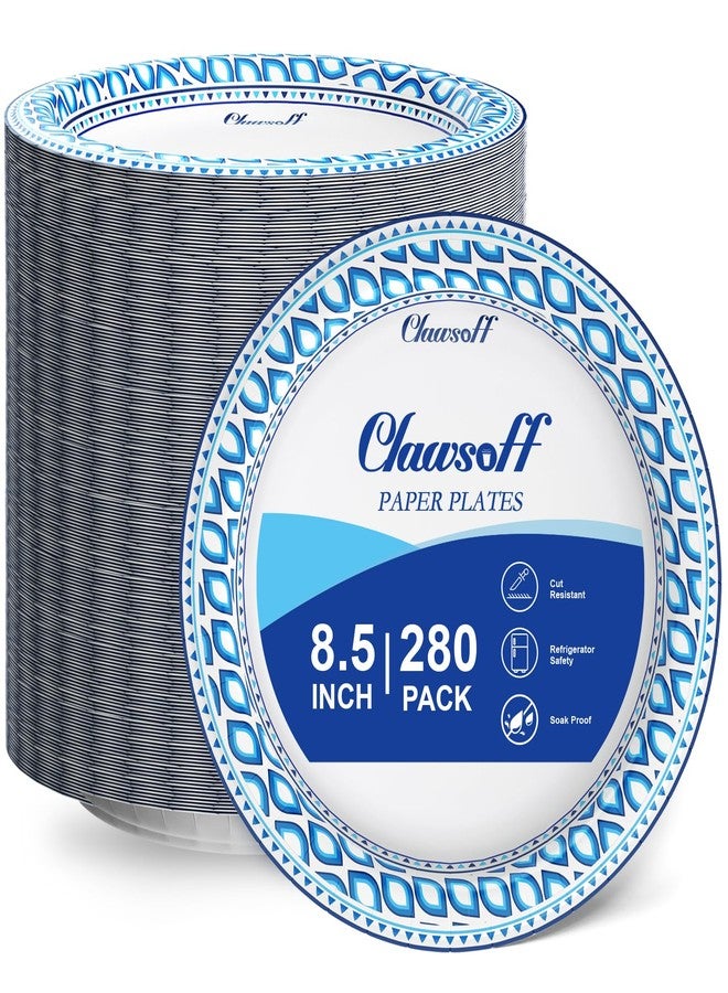 Clawsoff 8.5 Inch Paper Plates Bulk 280 Count, Cut Proof Heavy Duty Paper Plates, Soak Proof Dessert Plate, Disposable Dinner Plate for Party, Birthday and Picnic - Image 1