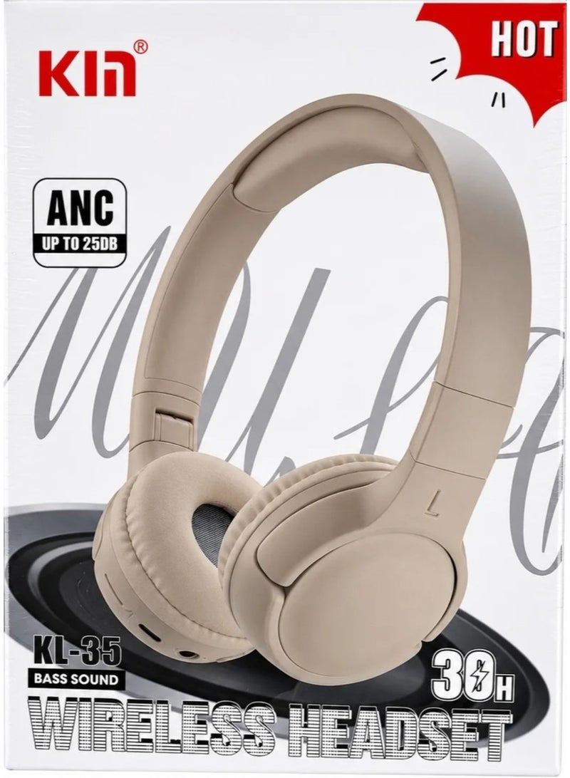 KIN KL-35 Sound Form Isolate Active Noise-Cancelling Wireless Headphones, Bluetooth headphones with 30H playtime, Bass, Sound CloudCushion ear cups for travel, home