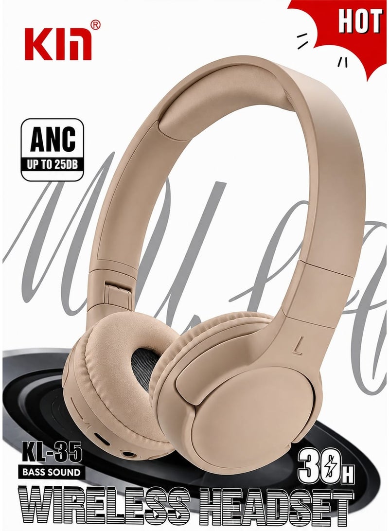 KIN KL-35 Sound Form Isolate Active Noise-Cancelling Wireless Headphones, Bluetooth headphones with 30H playtime, Bass, Sound CloudCushion ear cups for travel, home