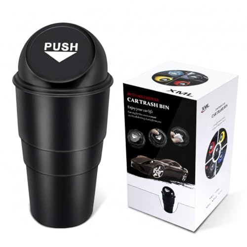 XML Mini Car Dustbin with Black Push-Lid Design for Office Home Kithcen Automotive Accessories Cup Holder Garbage Can Mini Trash Can Multi-Purpose Bucket 20cm small Stylist Black (PACK OF 1) - Image 1
