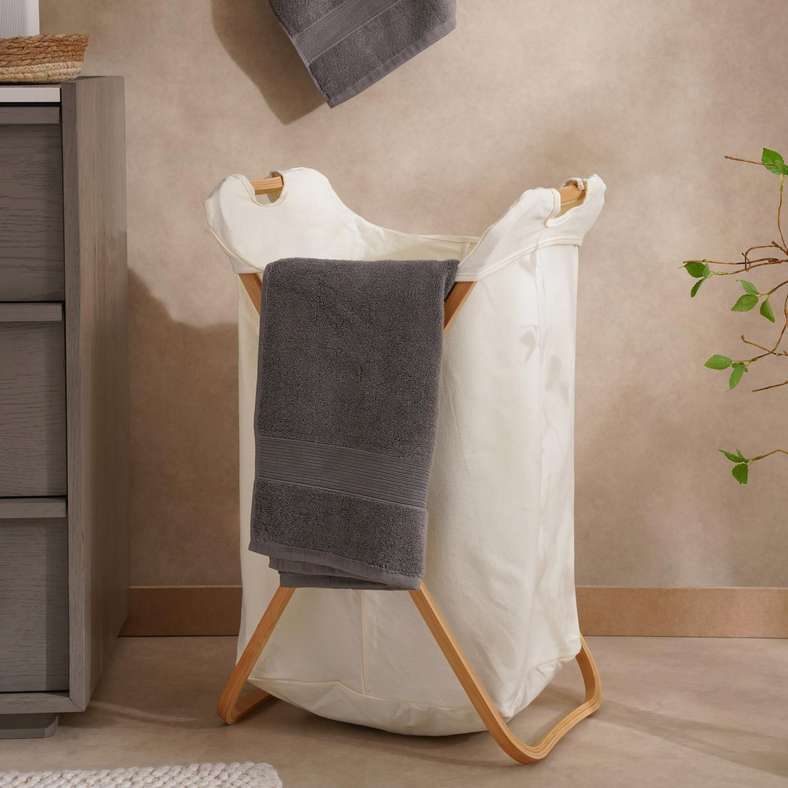 Safiyah Bamboo Frame Laundry Hamper 46x38x66cm - Natural