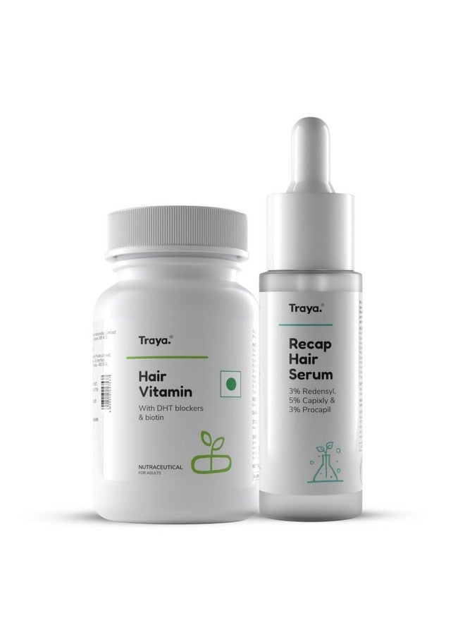 Traya Hairfall Control Combo | Contains Dht Blocker & Hair Growth Actives | Biotin, Bhringraj, Redensyl, Procapil And Capixyl | (Hair Vitamin 30 Capsules + Hair Recap Serum 30Ml) - Image 1