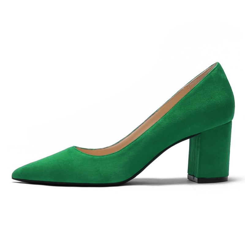 JOY IN LOVE Pumps for Women Chunky Heels Comfortable Block Heel Work Dress Pump Shoes Green Suede 9.5US - Image 1