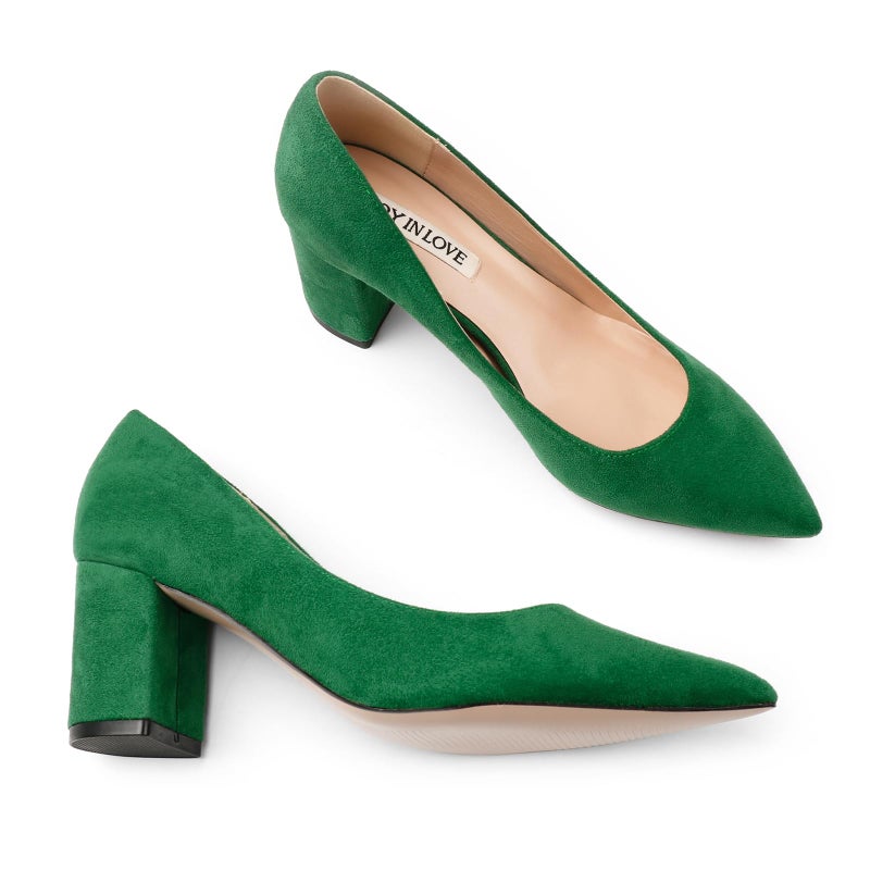 JOY IN LOVE Pumps for Women Chunky Heels Comfortable Block Heel Work Dress Pump Shoes Green Suede 9.5US - Image 2