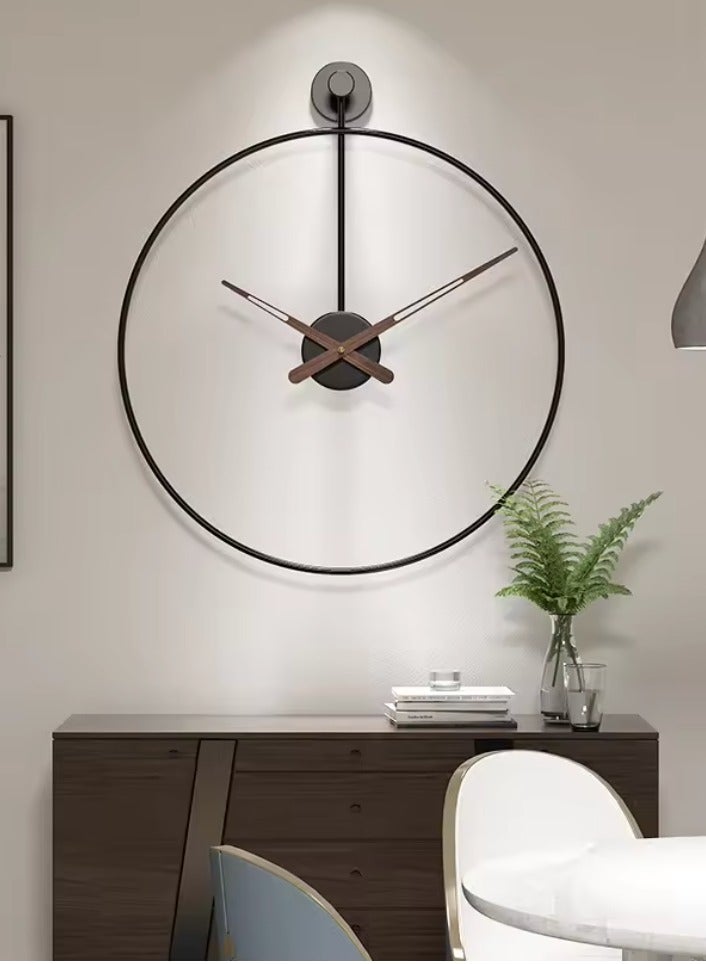 Mishkat Noor Minimalist Wall Clocks Large Black Ring Without Numbers Wooden Hands  - Image 1