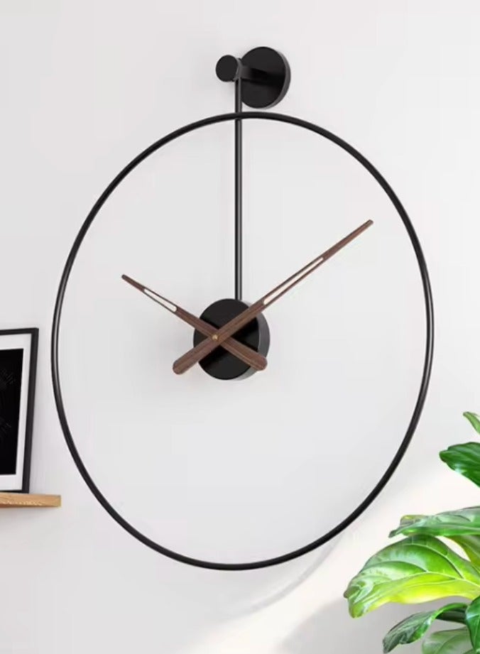 Mishkat Noor Minimalist Wall Clocks Large Black Ring Without Numbers Wooden Hands  - Image 2