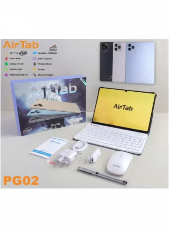 AirTab PG02 10.1-Inch Android 13 Tablet with 16GB RAM, 1TB Storage, Dual SIM 4G LTE, and Wi-Fi – High-Performance Portable Tablet for Work, Study, Gaming, and Multimedia – Sleek Design, Fast Connectivity, and Long Battery Life for Home and Travel - Image 1