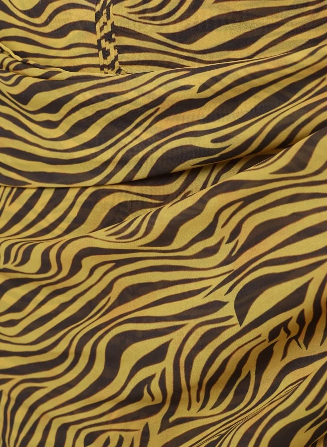 AKS Yellow Abstract Printed Saree for Women
